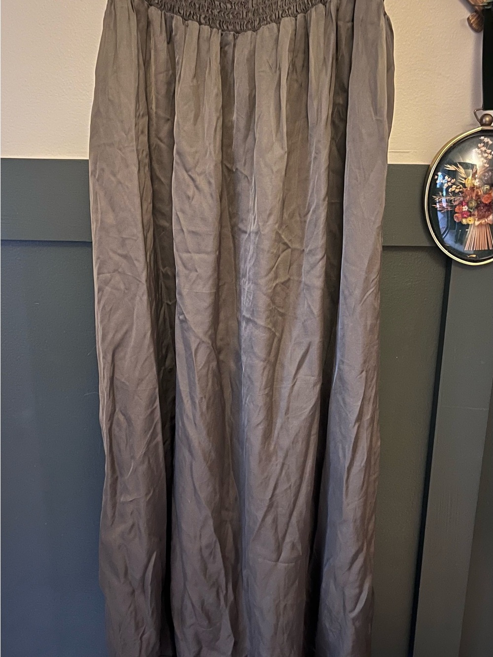 aerie Long Smocked-Waist Maxi Skirt in army green